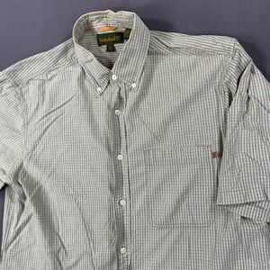 Timberland Shirt Men LG Green White Gingham Check Short‎ SLV Button Down Pocket